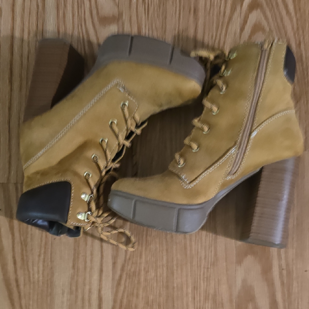 Soda Tan Heeled Boots with Chunky Block Heel
